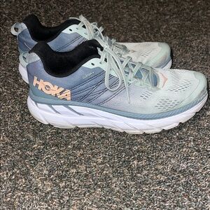 Hoka Clifton Athletic Shoes - Light Blue and White